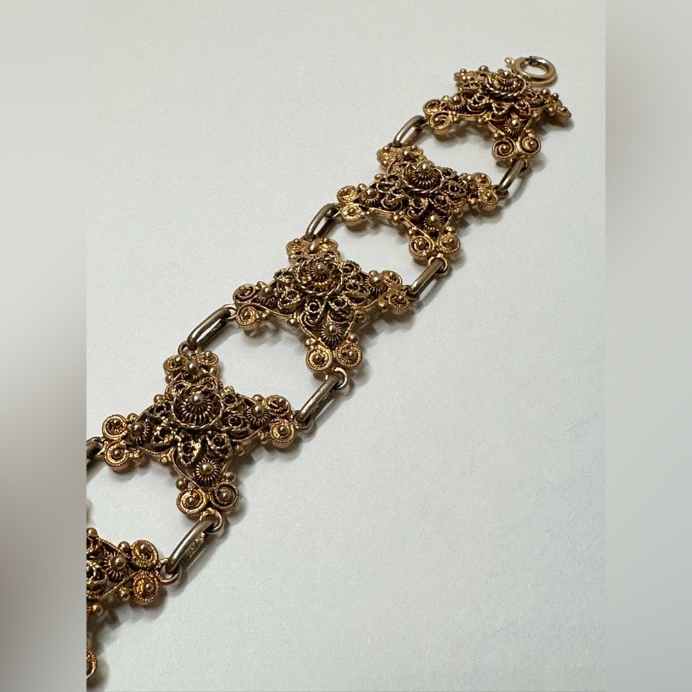 Vintage Topazio Sterling Silver w/ Gold Vermeil Filigree Linked Bracelet